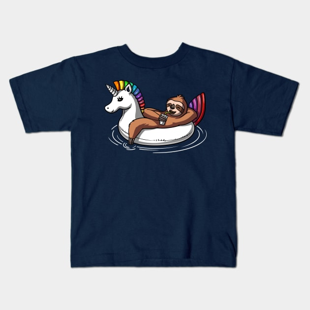 Sloth Riding Unicorn Float Kids T-Shirt by underheaven